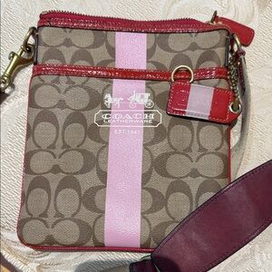 Coach Signature Brown and Pink Crossbody Bag